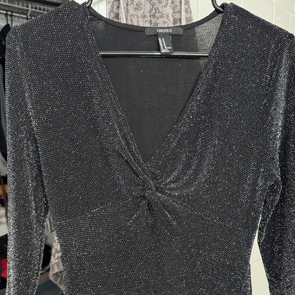 Forever 21 Shimmering Black Long Sleeve Dress